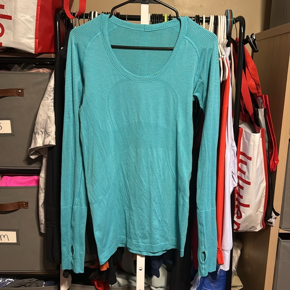 Lululemon Swiftly Tech Long Sleeve Sz 8 Heathered Bali Breeze 844